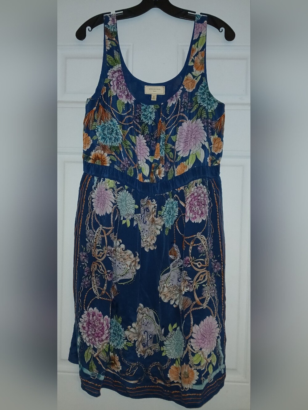 Anthropologie Moulinette Soeurs blue floral silk mini dress with pockets Medium